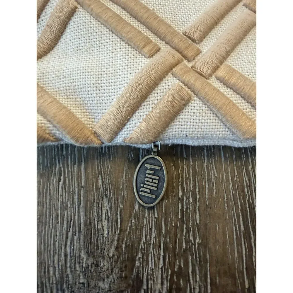 Pier 1 Pillow‎ Cover Embroidered Raised LT Brown/Tan Lines 